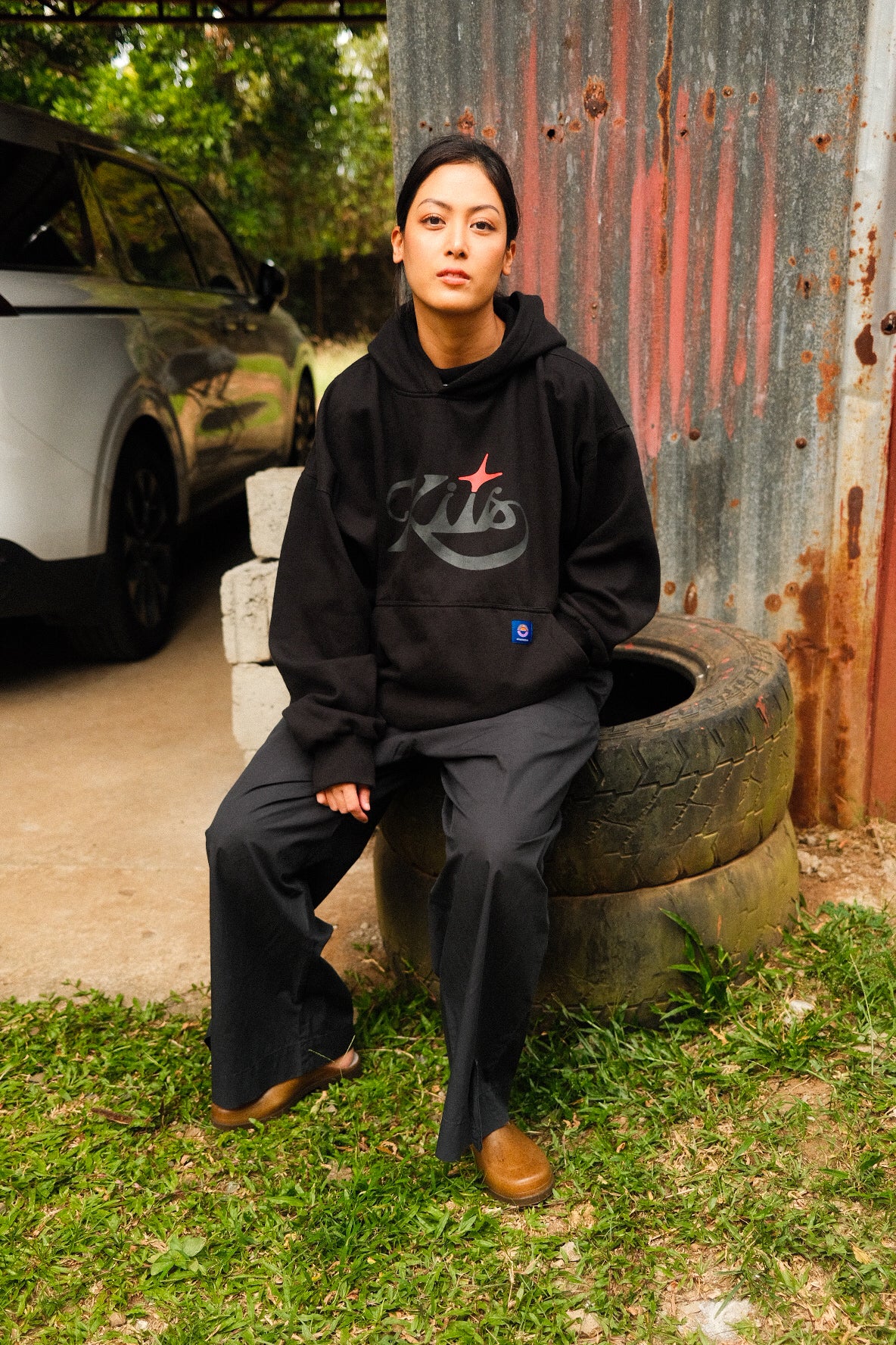 Kits Logo Brushed Hoodie - Black