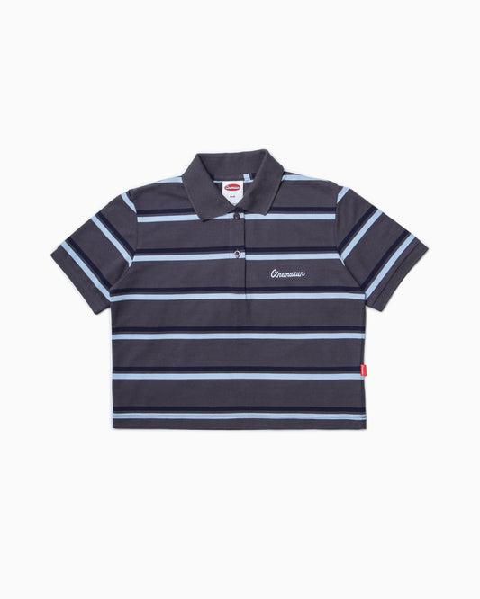 Iconic Pique Cropped Polo Shirt - Slate Grey Stripes