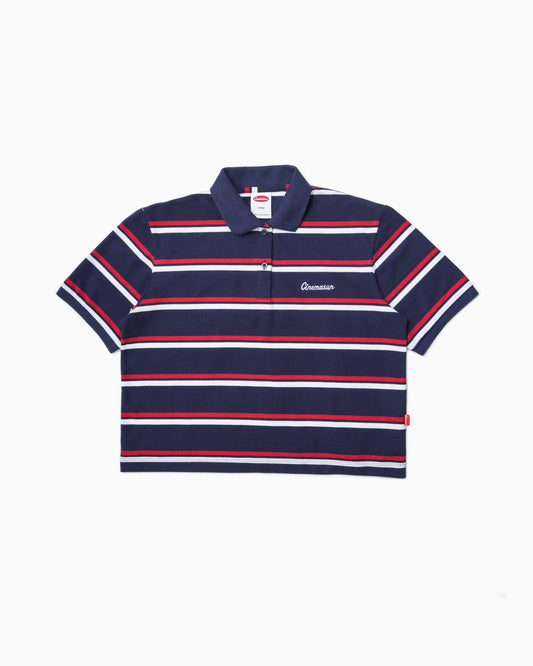 Iconic Pique Cropped Polo Shirt - Navy Stripers