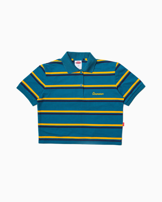 Iconic Pique Cropped Polo Shirt - Sea Foam Stripes