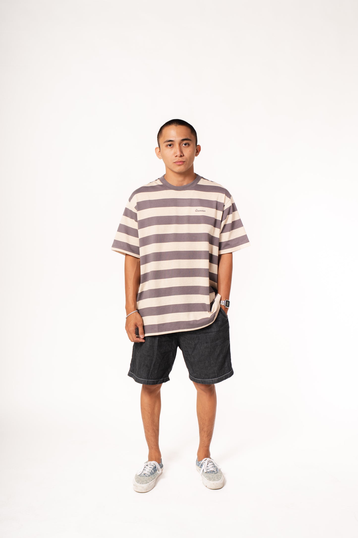 Wide Lines Cotton Stripes Tee - Ash & Oat