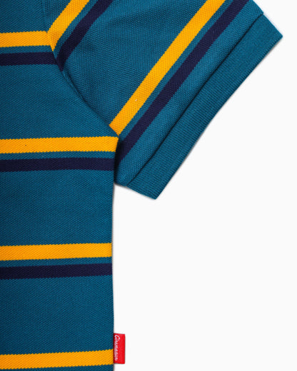 Iconic Pique Cropped Polo Shirt - Sea Foam Stripes