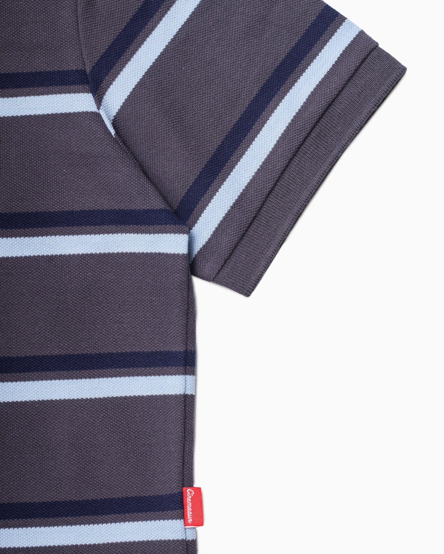 Iconic Pique Cropped Polo Shirt - Slate Grey Stripes