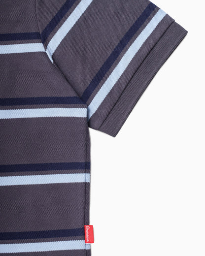 Iconic Pique Cropped Polo Shirt - Slate Grey Stripes