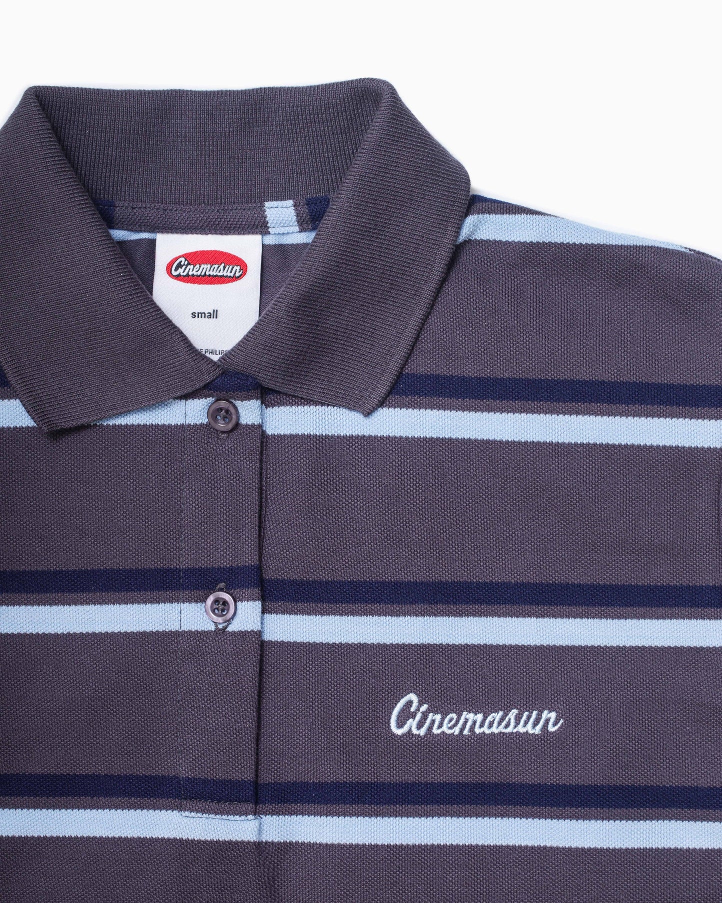 Iconic Pique Cropped Polo Shirt - Slate Grey Stripes