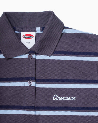 Iconic Pique Cropped Polo Shirt - Slate Grey Stripes