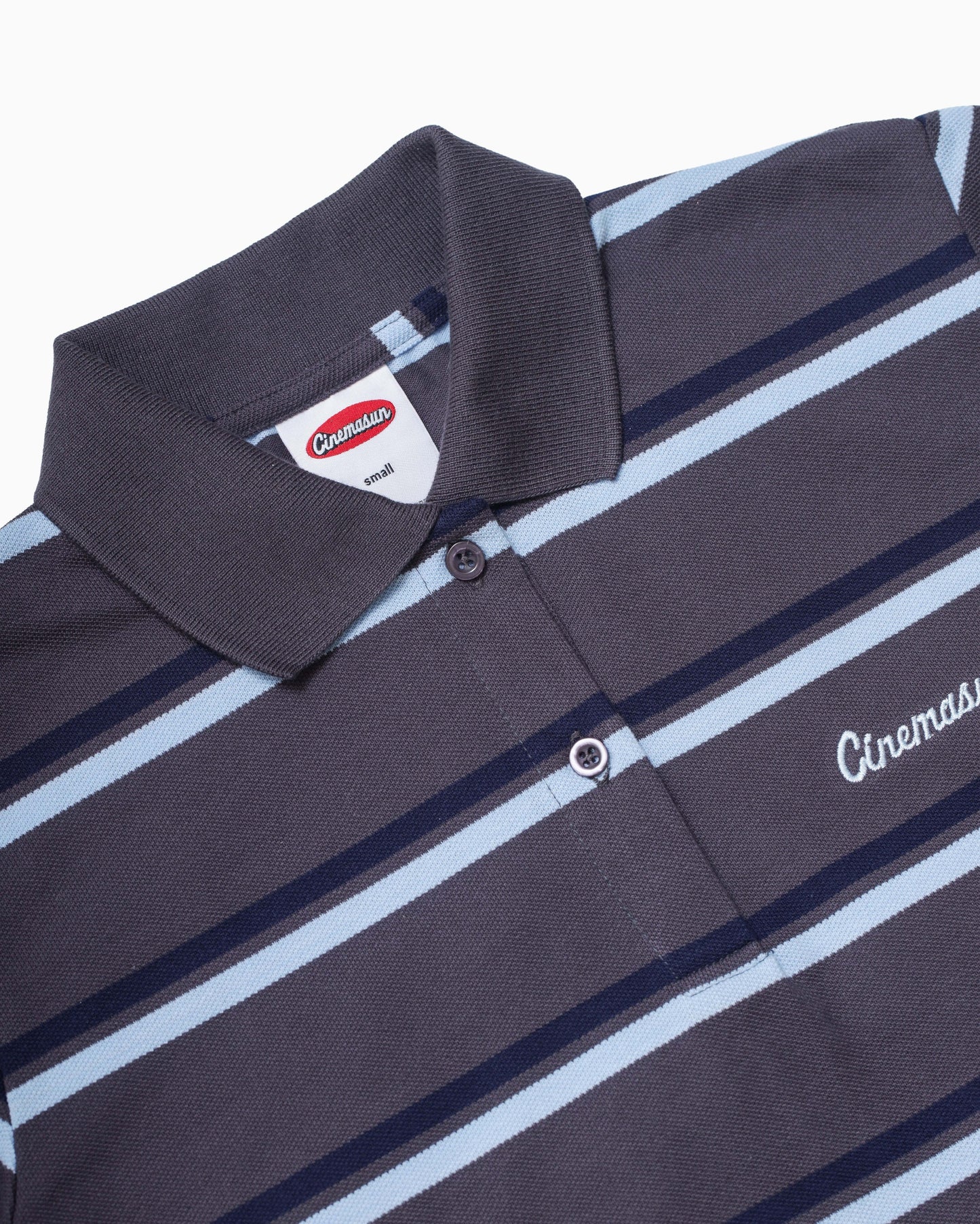 Iconic Pique Cropped Polo Shirt - Slate Grey Stripes