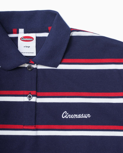 Iconic Pique Cropped Polo Shirt - Navy Stripers