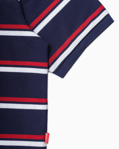 Iconic Pique Cropped Polo Shirt - Navy Stripers