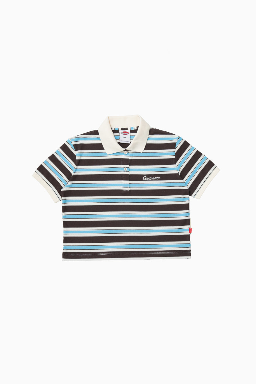 Iconic Cropped Stripes Polo Shirt - Sky