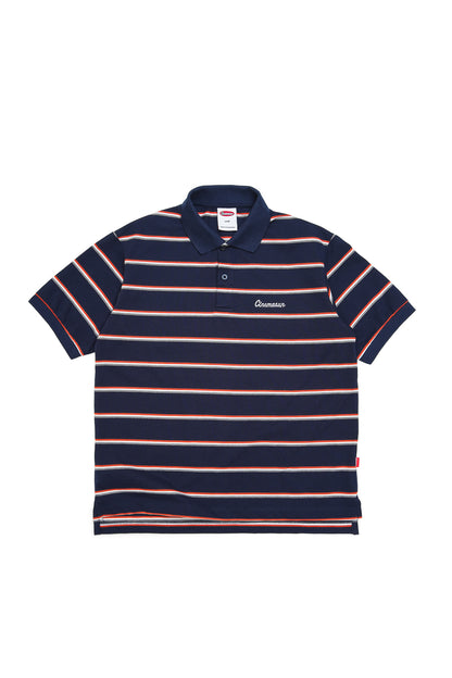Script Icon Stripe Pique Polo Shirt - Navy Blue