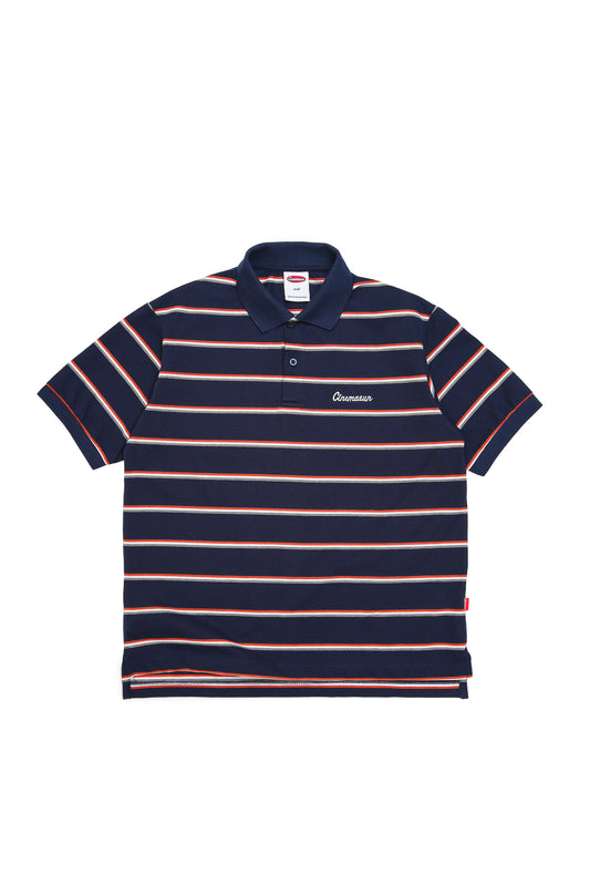 Script Icon Stripe Pique Polo Shirt - Navy Blue