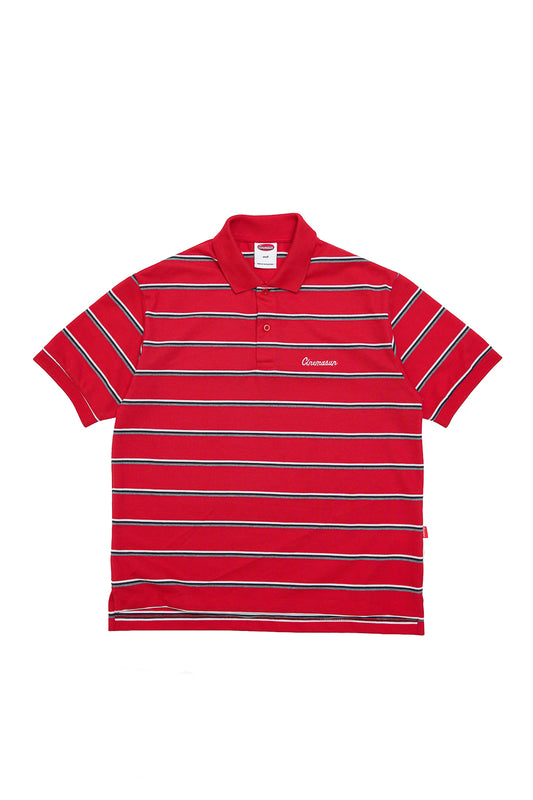 Script Icon Stripe Pique Polo Shirt - Scarled Red