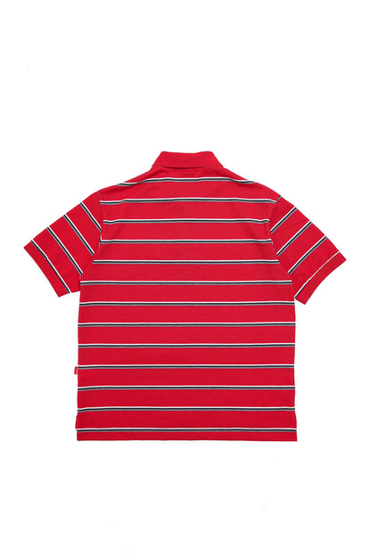 Script Icon Stripe Pique Polo Shirt - Scarlet Red