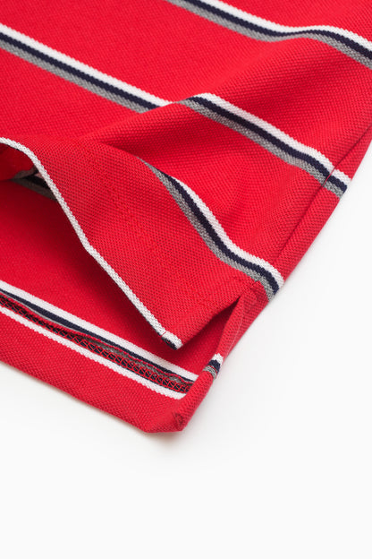 Script Icon Stripe Pique Polo Shirt - Scarlet Red