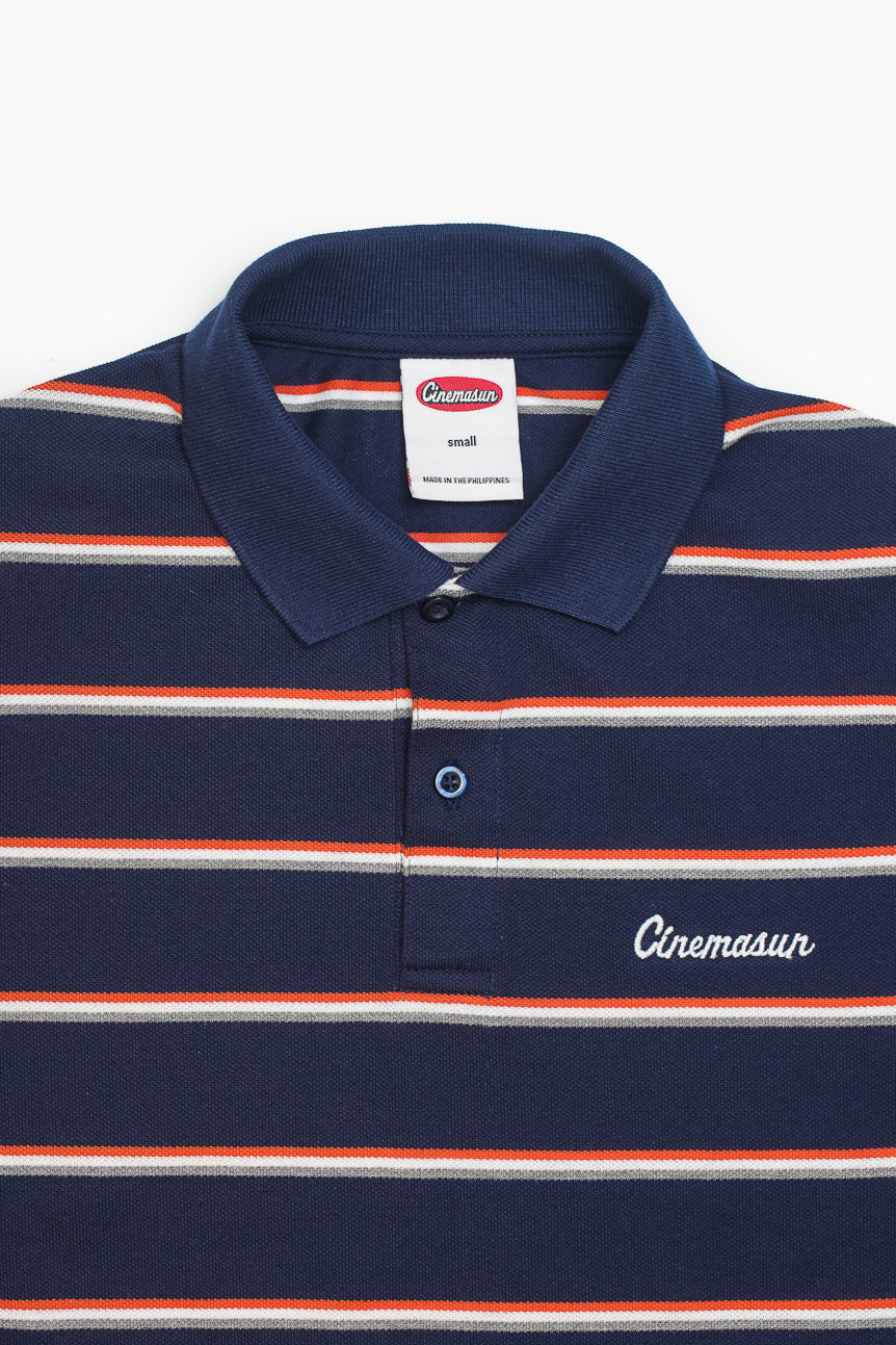 Script Icon Stripe Pique Polo Shirt - Navy Blue