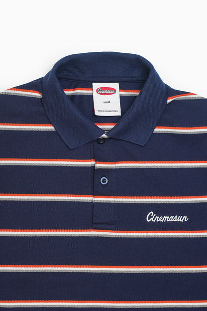 Script Icon Stripe Pique Polo Shirt - Navy Blue