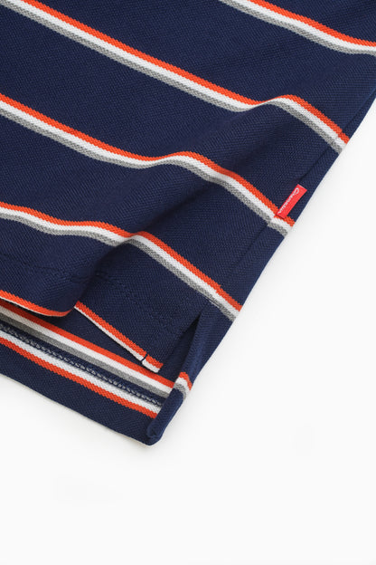 Script Icon Stripe Pique Polo Shirt - Navy Blue
