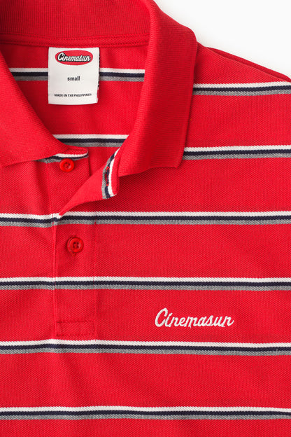 Script Icon Stripe Pique Polo Shirt - Scarlet Red
