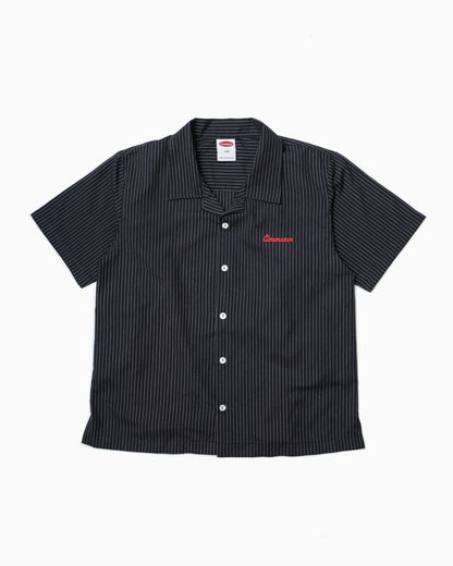 Script Diner Pinstripe Polo - Black