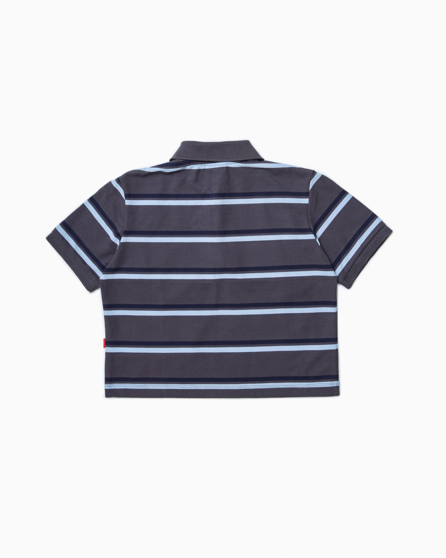 Iconic Pique Cropped Polo Shirt - Slate Grey Stripes