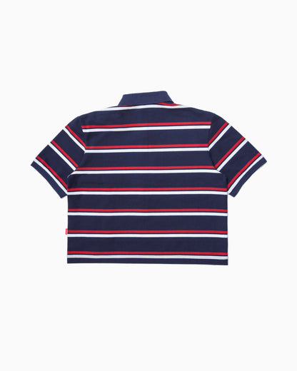Iconic Pique Cropped Polo Shirt - Navy Stripers
