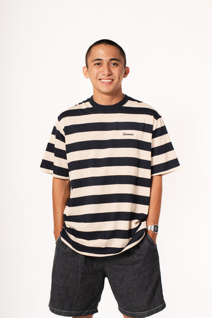 Wide Lines Cotton Stripes Tee - Navy & Oat