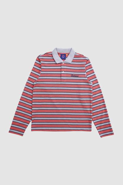 Salmon Rose Long Sleeves Stripes Polo