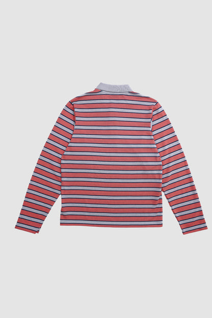 Salmon Rose Long Sleeves Stripes Polo